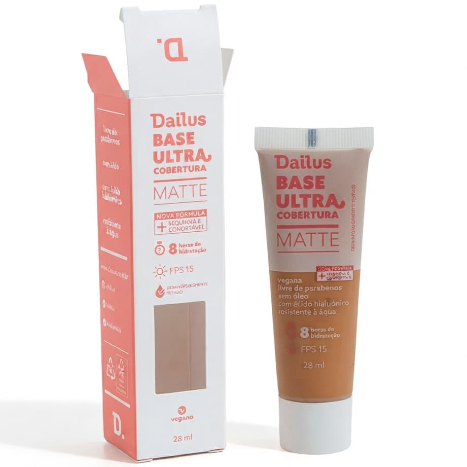 Dailus Base Líquida Ultra Cobertura Matte Ácido Hialurônico FPS15 28ml