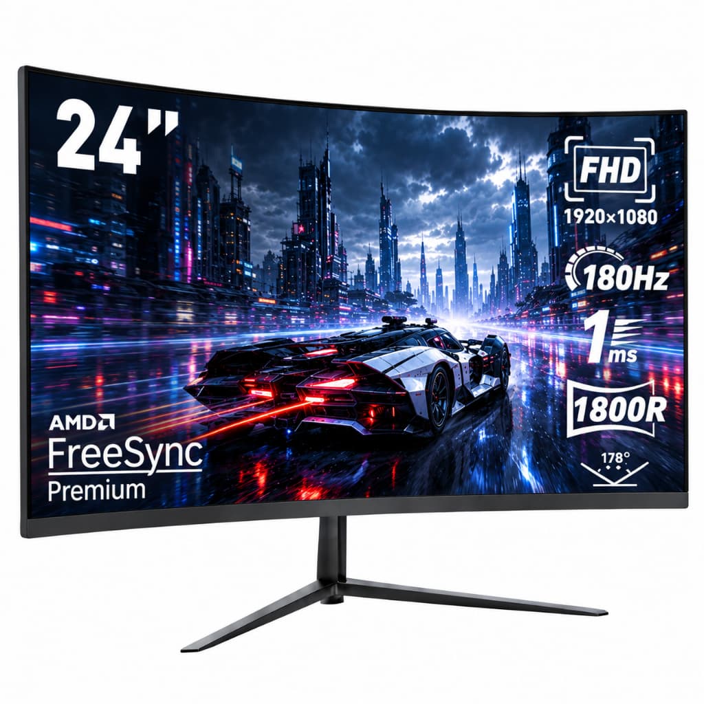 Monitor Gamer Curvo 24" 180Hz 1ms Full HD Alto-falante embutido  FreeSync HDMI DisplayPort Gaming