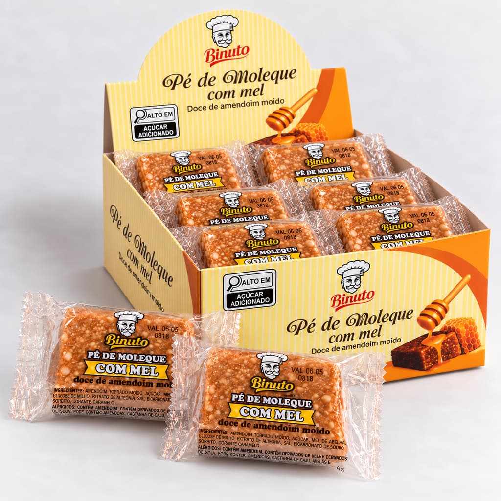 Pé de Moleque com Mel 18 Unidades de 50g Doce de Amendoim 900g Saudavel Saboroso