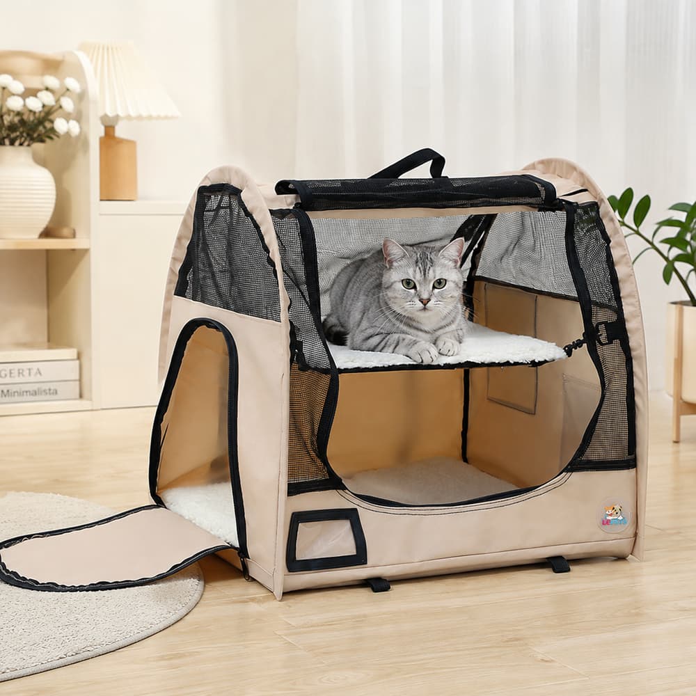 Tenda Simples Dobrável para Pets Bege Toca Casinha Portátil de Lona para Cães Gatos Pequenos - Pet and Fun