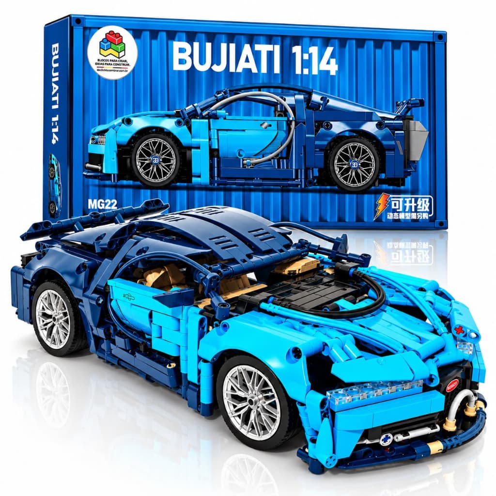 Carro Technic Azul Blocos de Montar Bugatti Chiron 918 Peças 1:14 Com Caixa Compatível com Lego