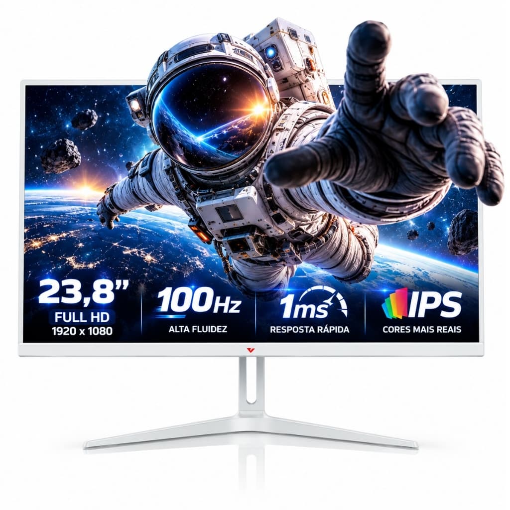 Monitor Gamer LED 23,8 Polegadas Branco IPS Full HD 100Hz 1ms HDMI VGA Tela Plana 1920x1080