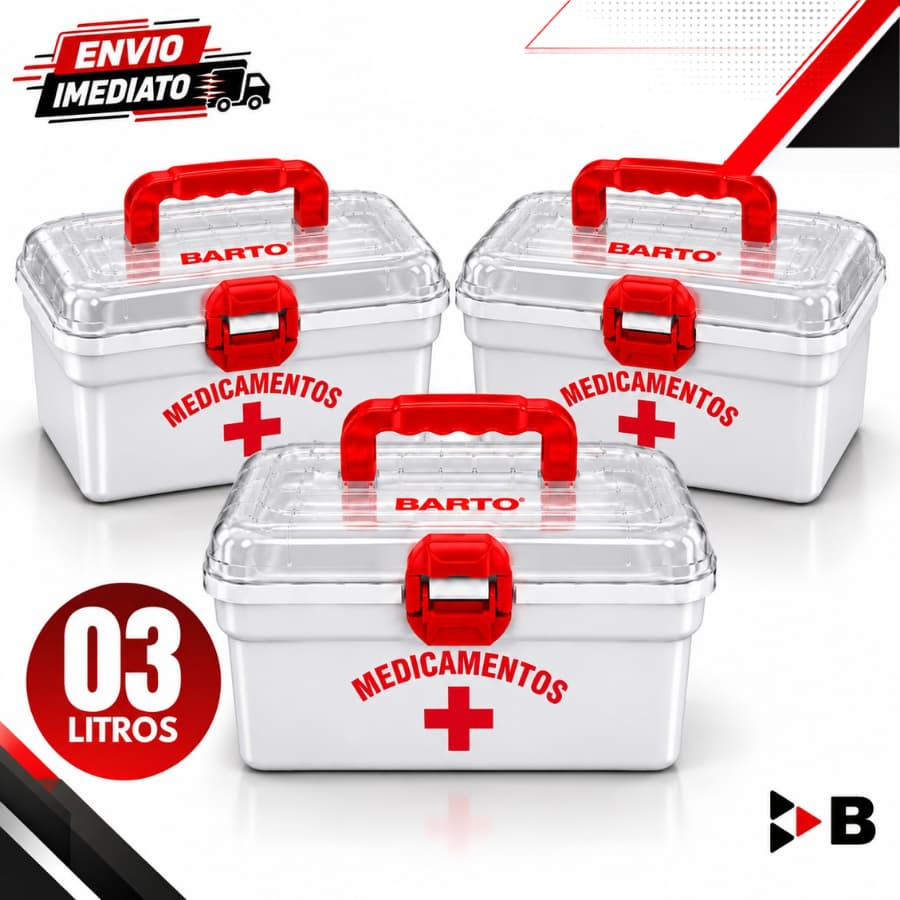 Kit 3 Caixas De Primeiros Socorros 03 Litros Organizadora Maleta Com Travas Multiusos