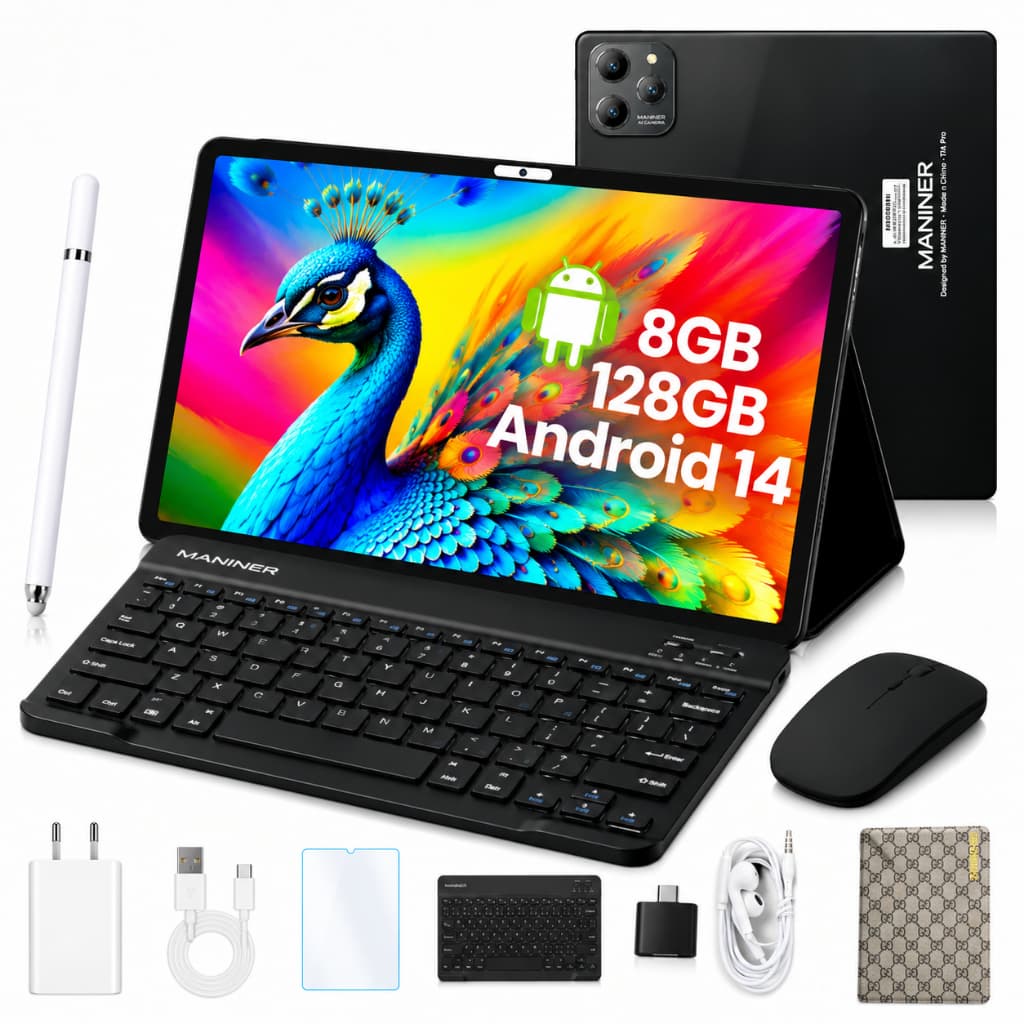 Tablet 10" 8GB RAM 128GB Android 14 Wi-Fi Bateria 8000mAh com Teclado e Mouse Grátis para Estudos e Trabalho