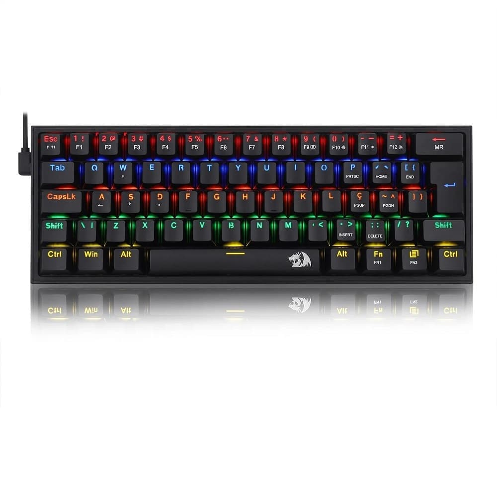 Teclado Mecânico Gamer Redragon Fizz Gamer Mecânico Switch Blue Rainbow C/Fio Preto