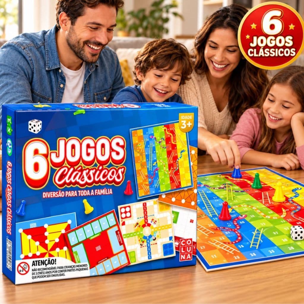 Kit 6 Jogos Tabuleiro Mesa Jogos Clássicos Para Família Criança Adulto Passatempo Diversão