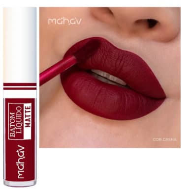 Batom Líquido Matte Mahav  Grená Com Acabamento Matte e Longa Duração