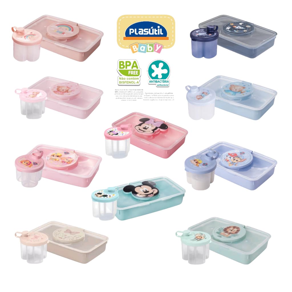 Kit Bebê ORIGINAL Plasútil: Porta Leite Em Pó + Porta Lenço Umedecido Prático