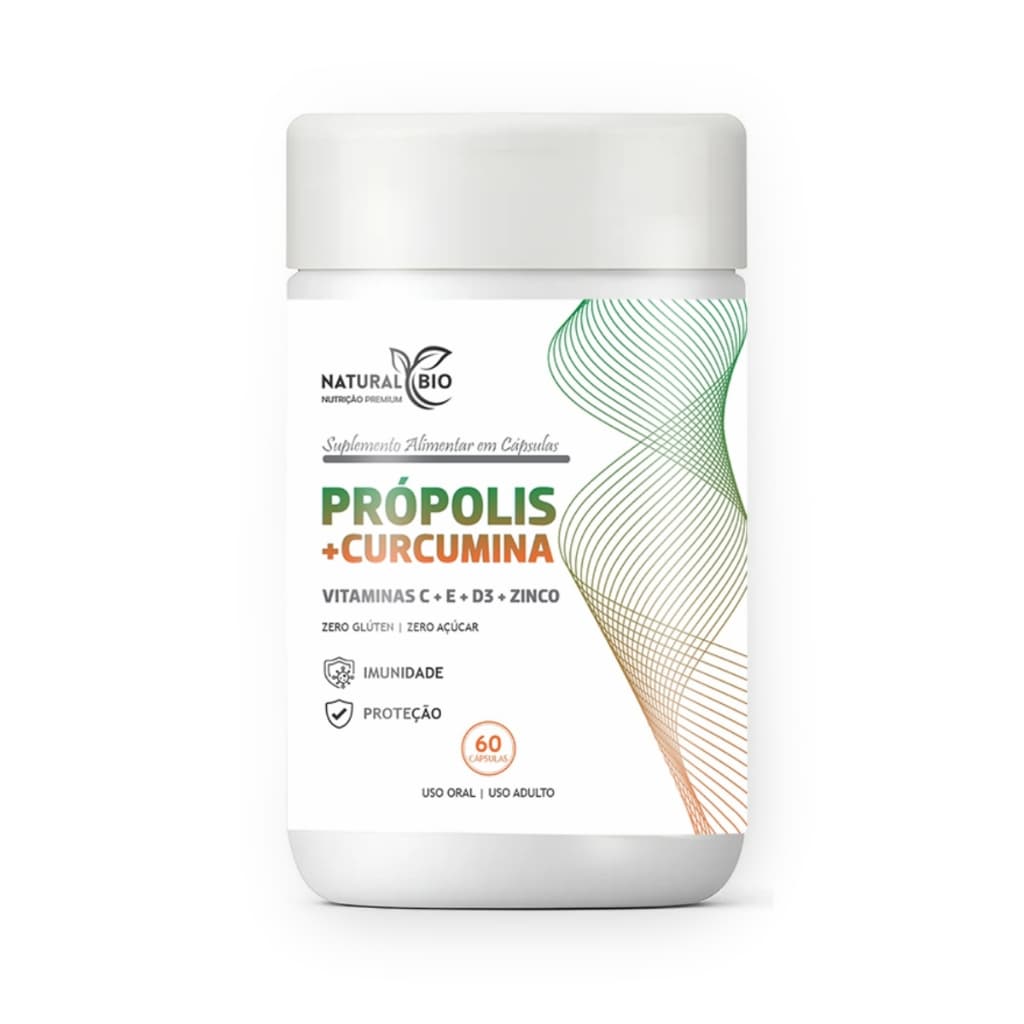 Própolis Verde + Curcumina (curcuma) + Vitamina C, Vitamina D3, Vitamina E e Zinco 60 capsulas