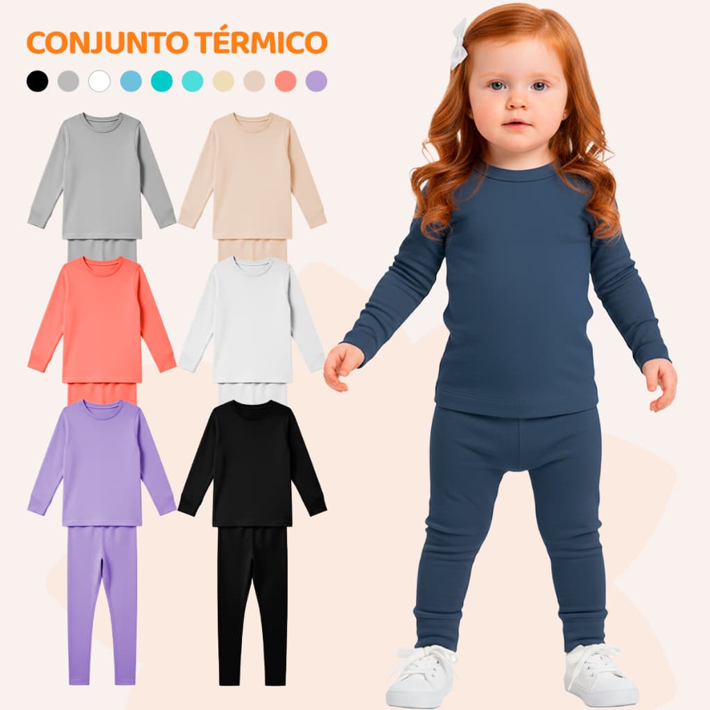Kit 2 Conjuntos Térmicos Bebê Menina Quentinho Para Inverno Feminino De Frio Infantil Térmica Manga Longa e Calça