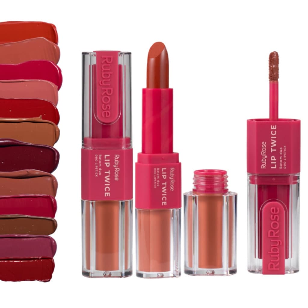 Batom Duo Matte Líquido e Bala Longa Duração Lip Twice Ruby Rose