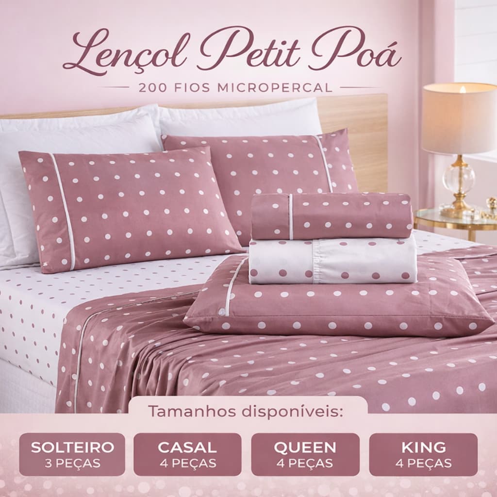 Jogo De Lençol Lencol Cama SOLTEIRO CASAL QUEEN KING De Bolinha Petit Poá 4 peças pecas 200 Fios Micropercal