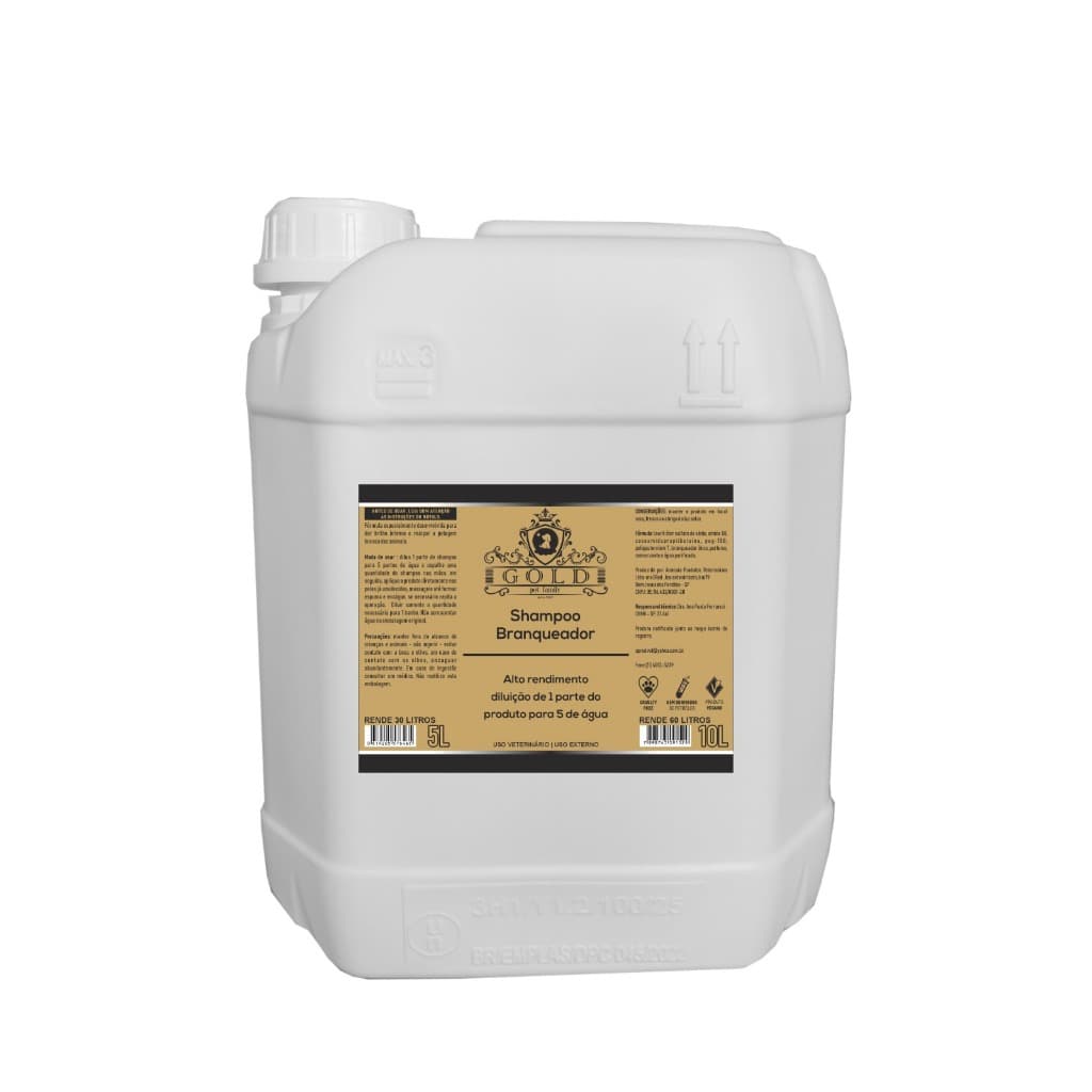Shampoo GOLD Vegan Profissional (Rende 30 litros) Branqueador Para Pet Cães e Gatos 5L + Frasco Diluidor