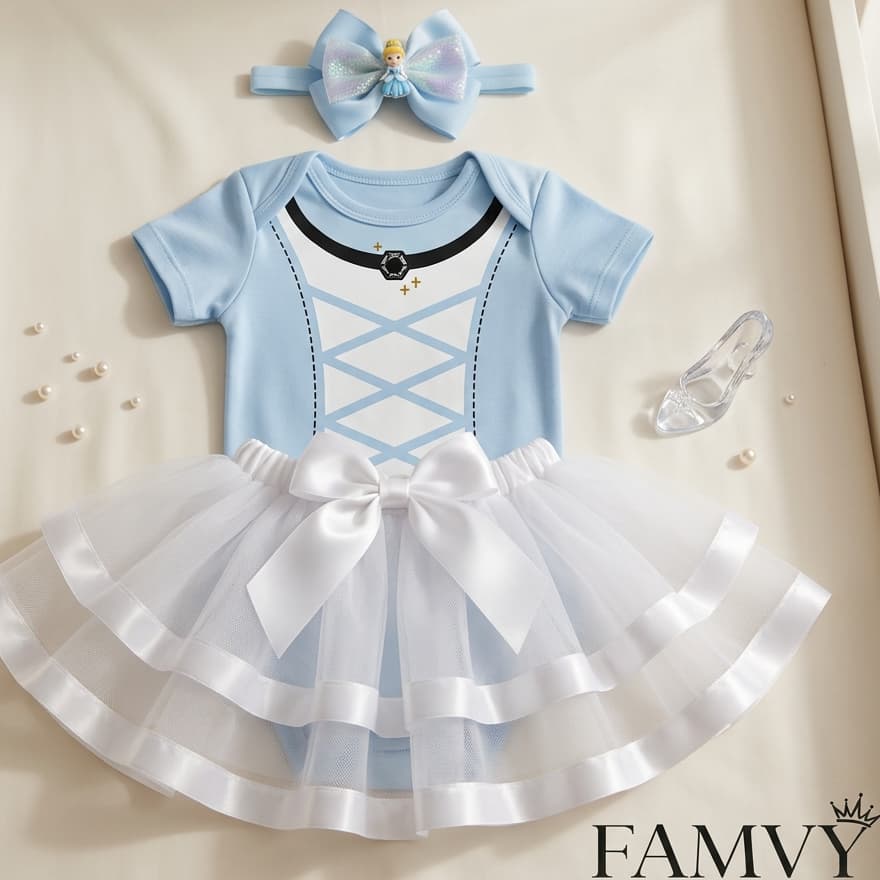 Body Cinderela laço Bebê Cinderela Mesversário Menina Fantasia Princesa Roupa Bebê Temático Bory