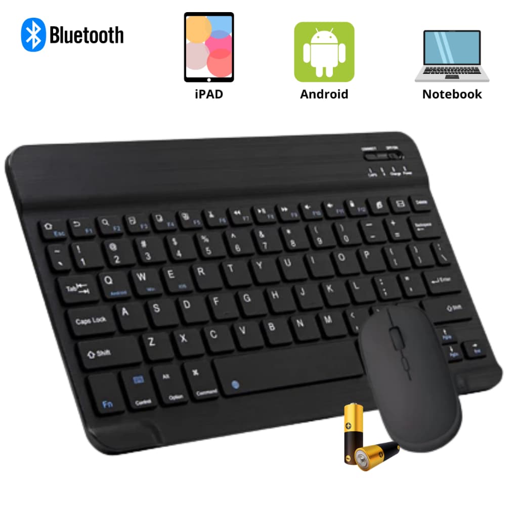 Combo Teclado + Mouse Bluetooth | Sem Fio, Silencioso e Recarregável | Para Tablet - Celular e Notebook