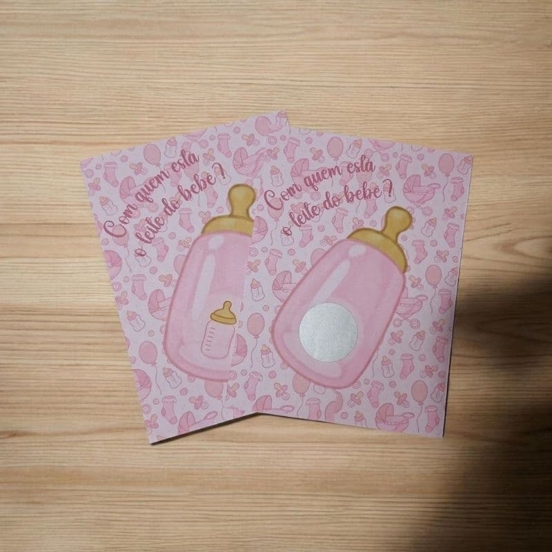 Raspadinha 'onde está a mamadeira do bebê' Rosa - Chá de bebê/Chá revelação/Chá de fraldas