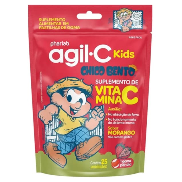 Suplemento de Vitamina C em Gomas Agil C Kids Com 25 Unidades Sabor Morango