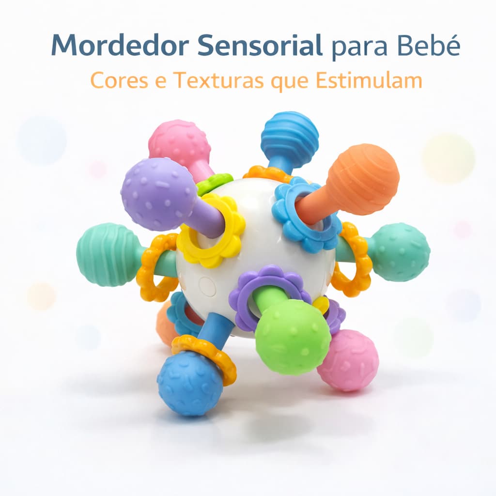 Mordedor Sensorial para Bebê com Texturas Coloridas Brinquedo Educativo para Dentição e Coordenação