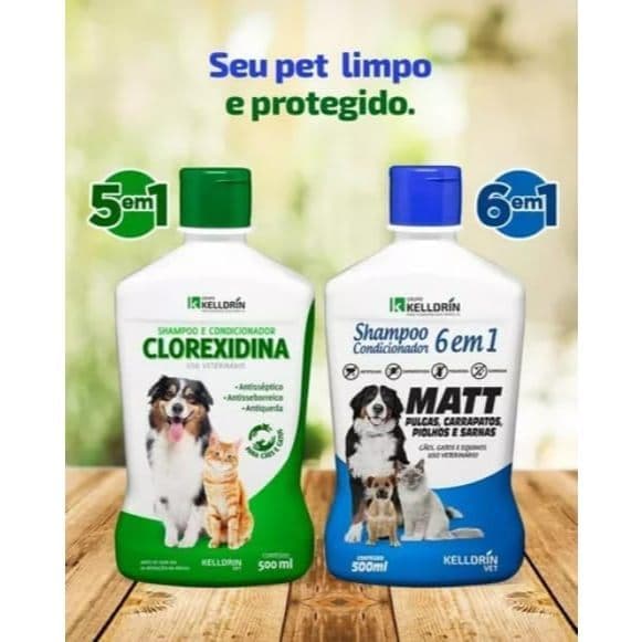 Shampoo para cachorro  kit Shampoo Condicionador Matt Pulgas + Clorexidina Kelldrin Pet Cães e Gatos 1und de cada