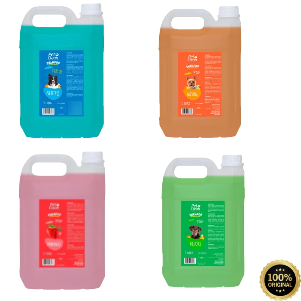 4 Shampoo Pet Clean 5litros cada - Total 20 Litros - Para Cães e Gatos, Banho e Tosa - Pet Shop
