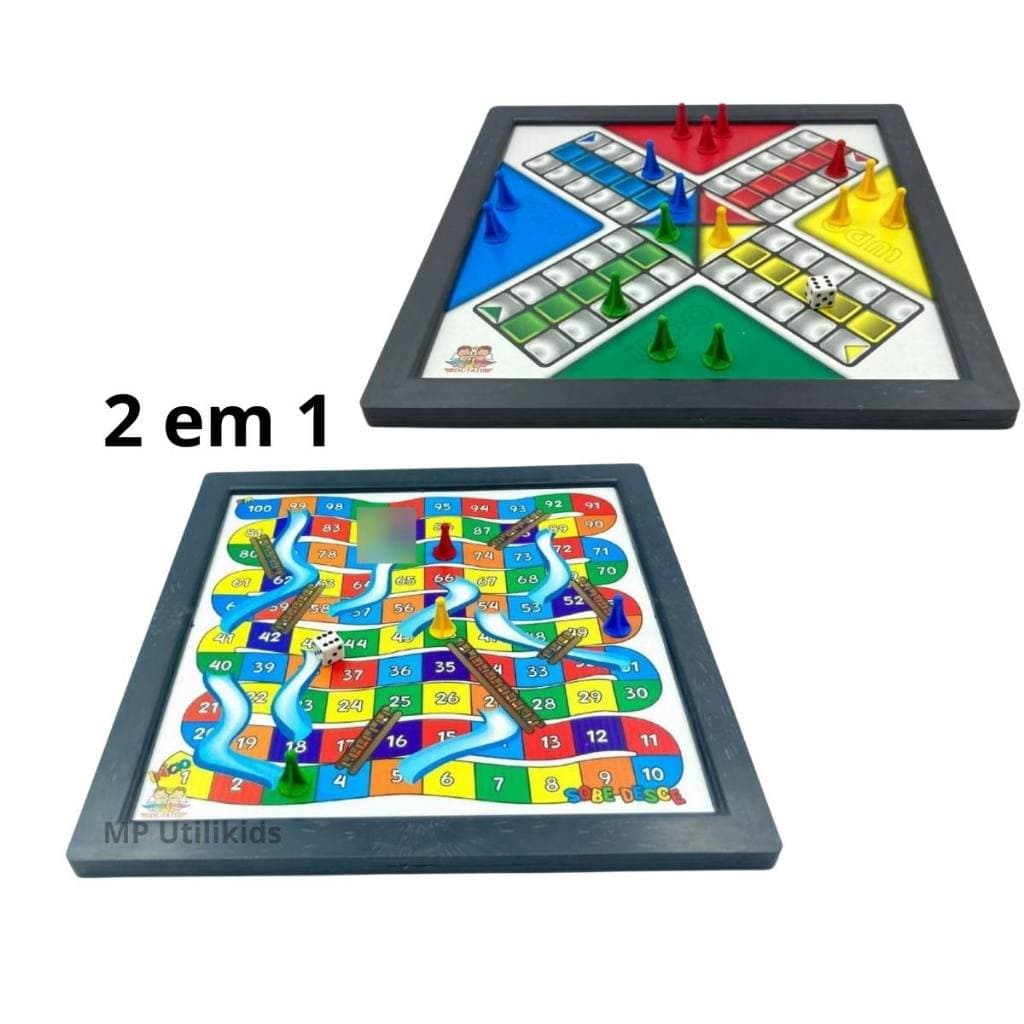 Jogo de Tabuleiro Mini Ludo e Sobe e Desce Infantil 2em1 com Peças e Dado Toda Família Educativo