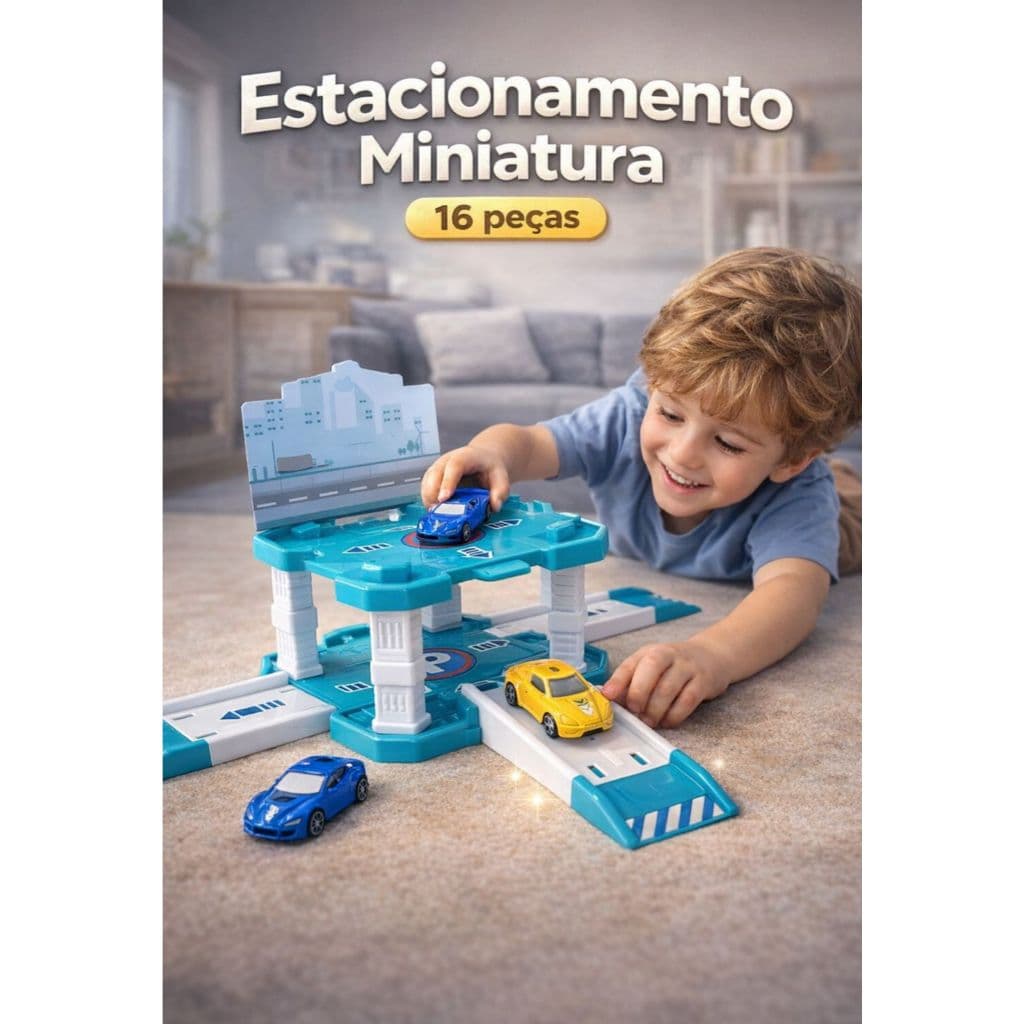 Estacionamento Miniatura 16 Peças com Carrinhos Brinquedo Infantil Educativo Pista Garagem Crianças