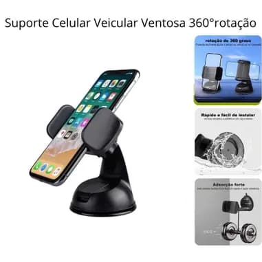 Suporte Celular Para Carro 360° Ventosa Forte Painel Vidro GPS Universal Ajustável Modelo MTG-012