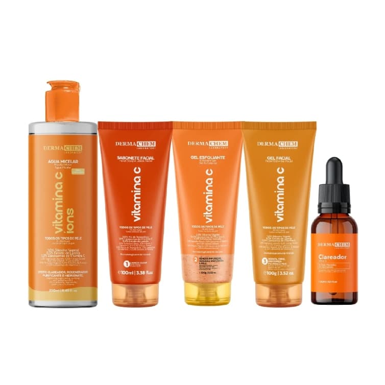 DermaChem Vitamina C/Íons - Sabonete/Água Micelar/ Esfoliante e Sérum