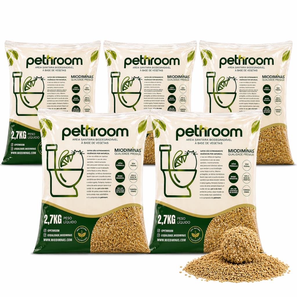 Kit Areia Higienica Sanitaria Para Gatos 13,5KG Base Mandioca