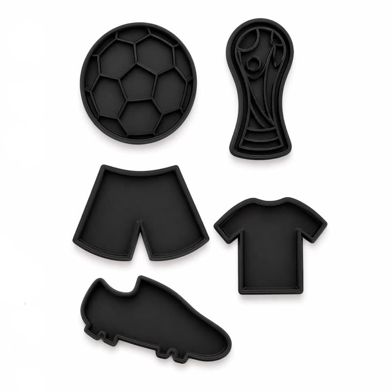 Kit Cortador Molde Carimbo Futebol 5 Peças Biscoito Pasta Americana Biscuit Massinha Modelar Confeitaria