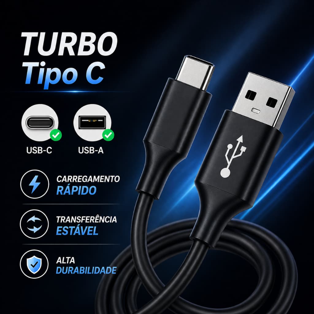 Cabo USB Tipo-C para celular Carregador Transferência de Dados 3.4 A 2 m  PVC Carregamento Rápido - Várias Cores
