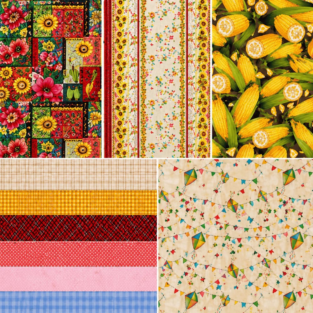 Tecido Tricoline Digital Junino Corações 0,50x1,50 Floral São João Artesanato Patchwork DIY