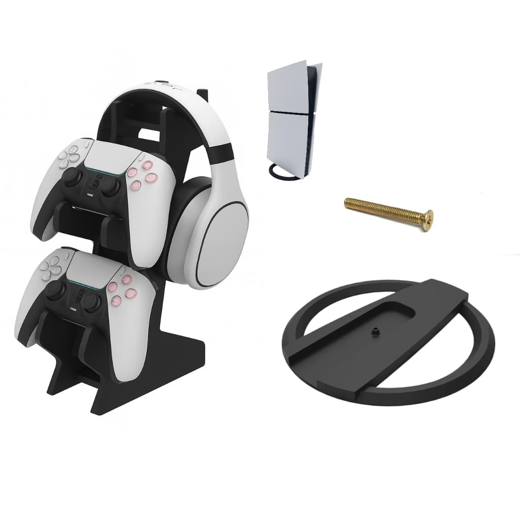Kit Suporte Controle e Fone Gamer + Base para Video Game Cor Preta