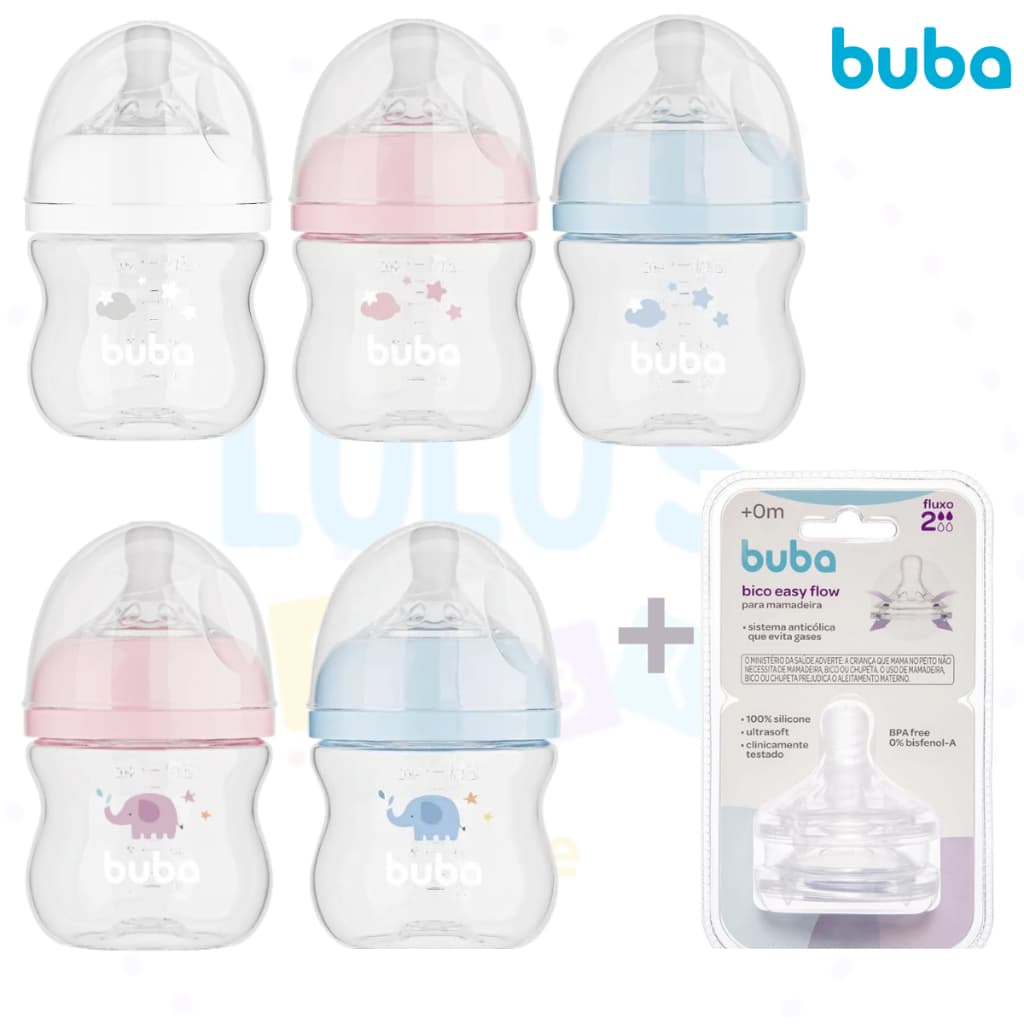 Kit Mamadeira 120ml Easy Flow Buba 0m + 2 Bico Fluxo 2