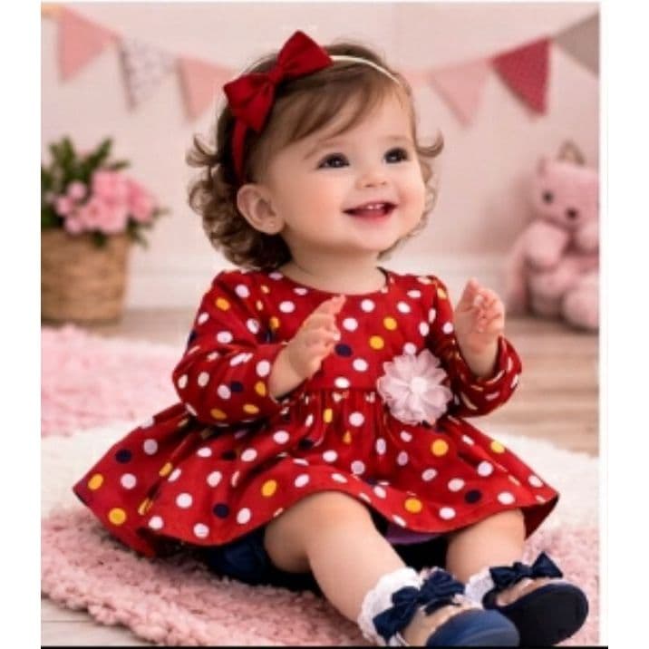Vestido Bebê Manga Longa Com Calcinha Tapa Fralda Tamanho GVestido Bebê Manga Longa Com Calcinha Tapa Fralda Tamanho G V