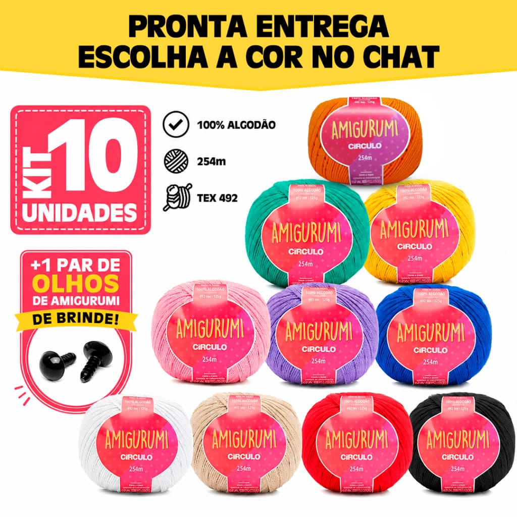 Kit 10 Fios Amigurumi Círculo 125g 254m – Cores à Escolha – Crochê e Tricô