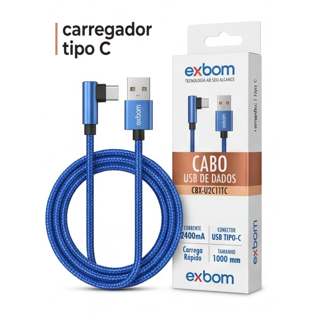 Cabo Carregador USB Tipo C Turbo Carregamento Rápido E Dados 1 Metro - Resistente