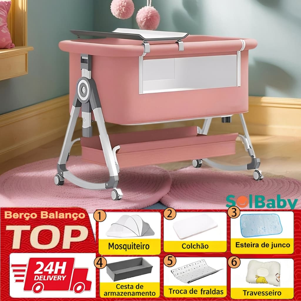 Berço Moises 3 em 1 Portátil para Recém-Nascido 0 a 3 Anos, Ideal para Viagem, Balanço, Mesa de Fraldas, Mosquiteiro