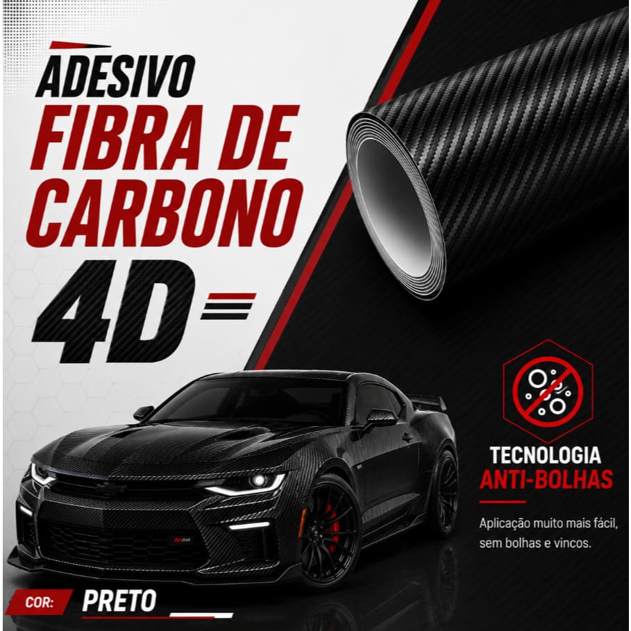 Adesivo Vinil Fibra de Carbono 4D Autocolante Lavável Envelopar Carro Capô Teto Moto Retrovisor