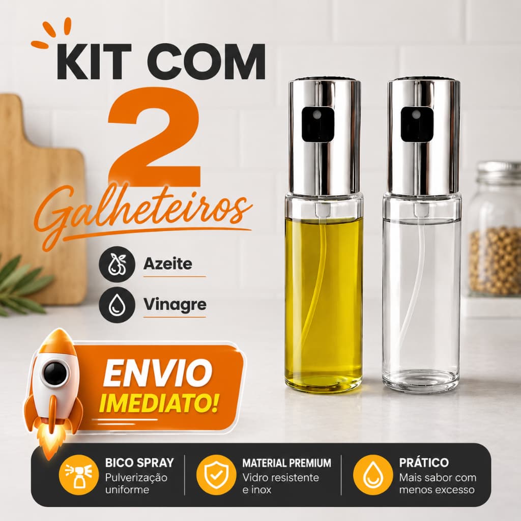 Kit 2 Galheteiros Dosador Azeite Vinagre Spray Borrifador Pulverizador Tempero Vidro 100ML  Premium  Culinário Cozinha