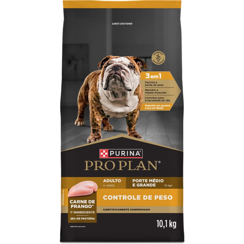 Pro Plan Ração Controle de Peso Cão Adulto Porte Médio e Grande Frango - 10,1kg