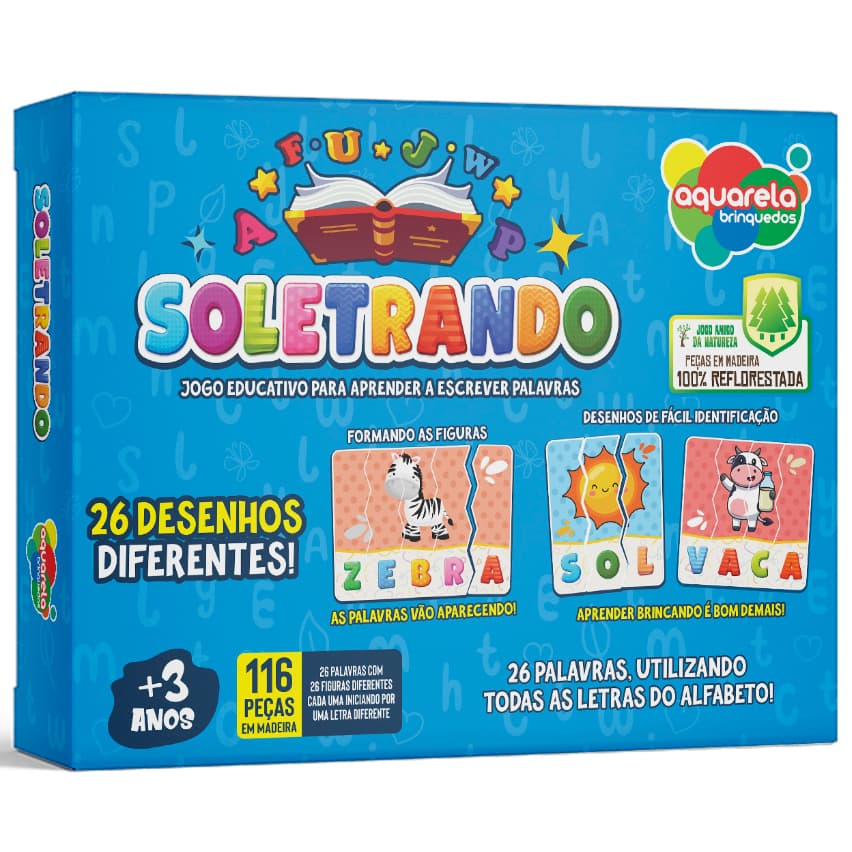 Soletrando Quebra-Cabeça em Madeira MDF Brinquedo Educativo Alfabetização 116 Peças Pedagógico