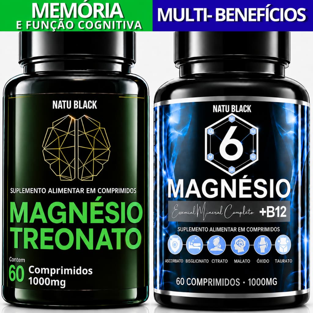 Kit Treonato + 6 Magnésio com Vitamina B12 Fórmula Concentrada 1000 mg ORIGINAL - ENVIO IMEDIATO