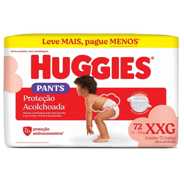 Fralda Pants Roupinha Huggies Proteção Acolchoada XXG 72 Unidades