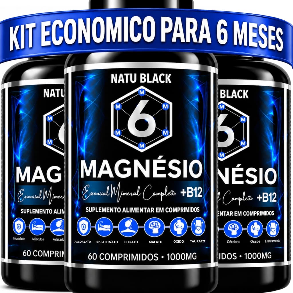 6 Magnesio ORIGINAL + Vitamina B12 Concentrado 60 Comprimidos - ( POTE PARA 60 DIAS USO )