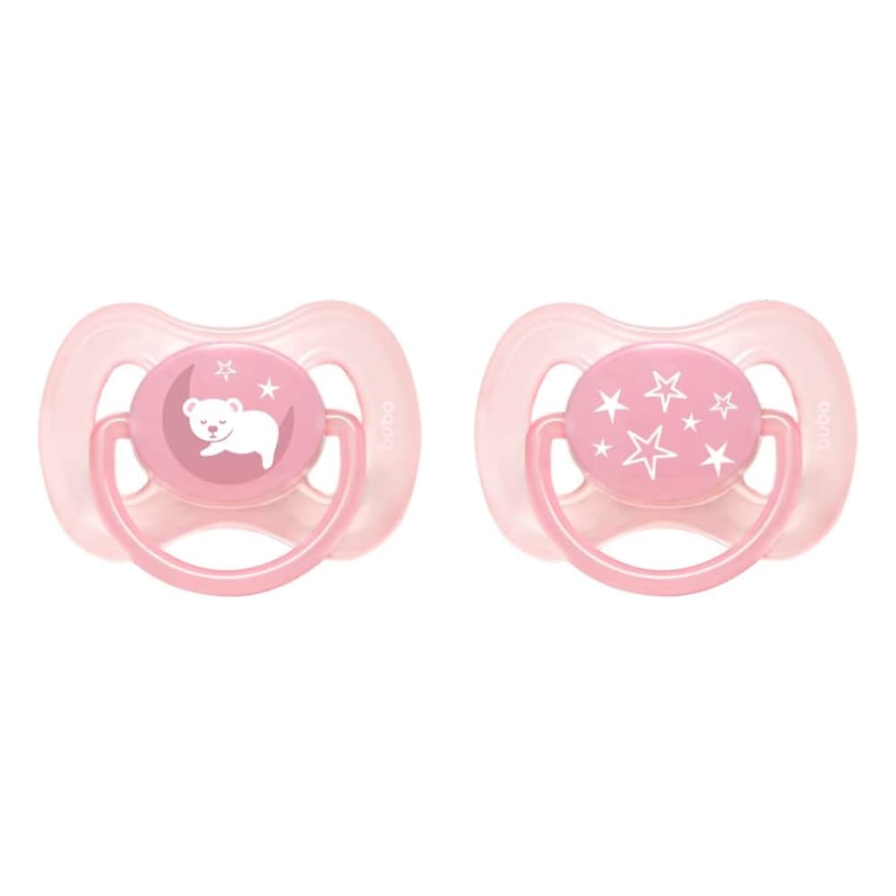 Kit Chupetas Buba Comfort Tam 2 Ursinho Estrela Rosa Silicone Bebê