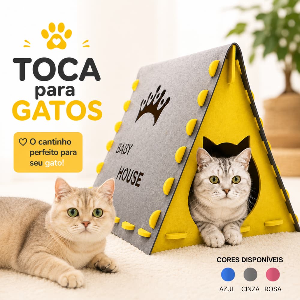 Toca para Gatos Dobrável em Feltro Casinha Pet Confortável + Arranhador Azul Cinza e Rosa