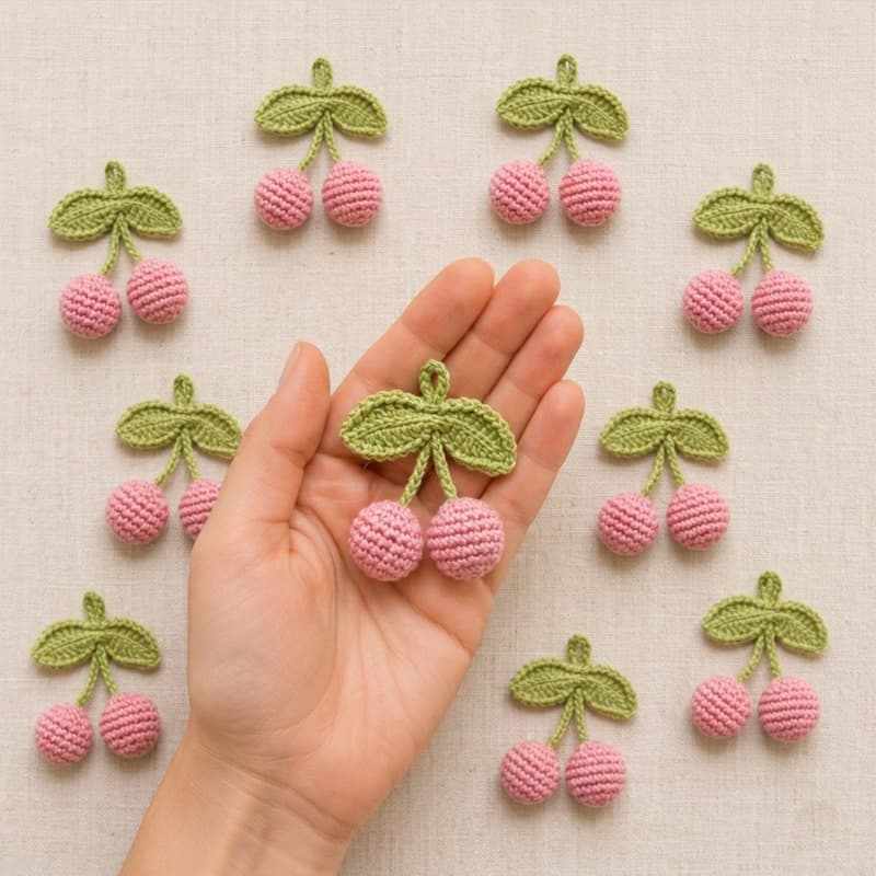 Mini Cerejas Rosê em amigurumi crochê - Kit