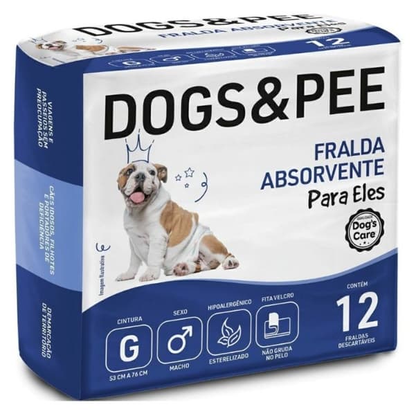 Fralda Higiênica Descartável Cão Macho Dogs & Pee G 12 Unds.