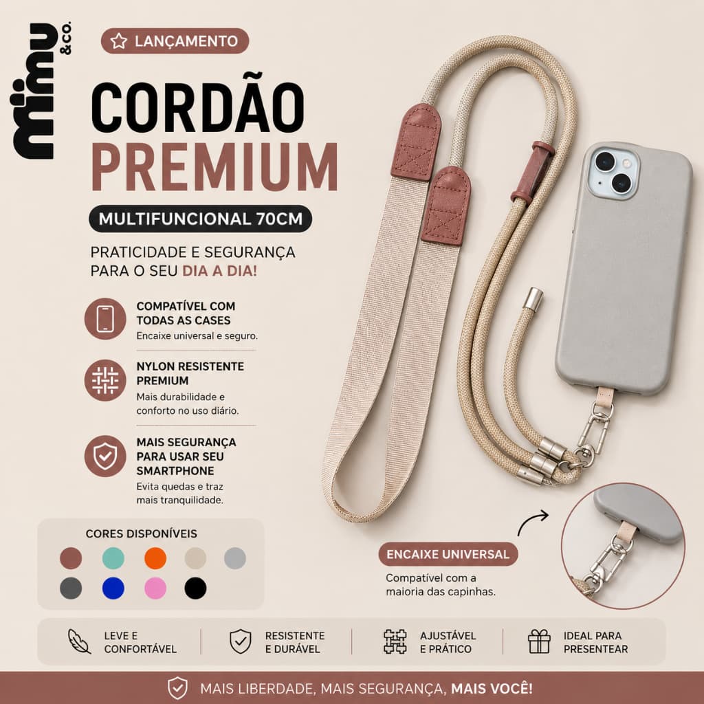 Cordão Para Celular Chaveiro Premium Universal 70cm Alça Pescoço Ajustável Case iPhone Samsung